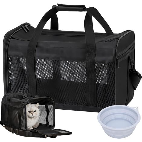 Boîte de transport pour chien et chat : 42 x 27 x 28 cm Caisses pliables avec gamelle