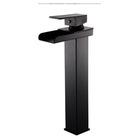 Moderne Waschtischarmatur in schwarzem Chrom mit Messingkorpus, Wasserfall-Effekt, Mischbatterie (1/3)