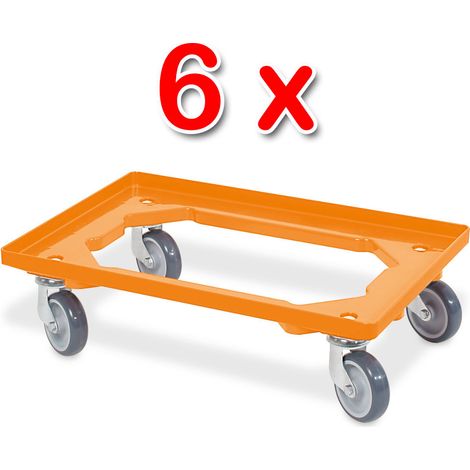 BRB Lot de 6 trottinettes de transport pour conteneurs 600 x 400 mm, capacité de charge 250 kg, orange — vue 3