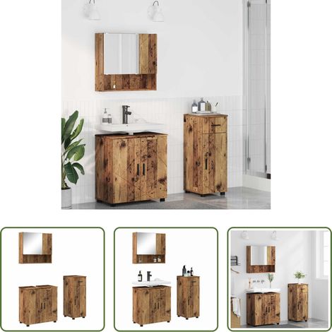 Meuble sous lavabo - Ensemble de mobilier de salle de bain 3 pcs Bois Ancien (1/5)