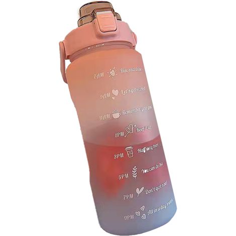 Bouteille d'eau sportive 2000 ml avec échelle de motivation, design dégradé rose, portable pour entraînement (1/3)