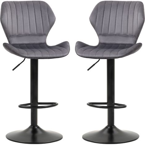 HOMCOM Set 2 Sgabelli Bar Girevoli Effetto Velluto e Altezza Regolabile Grigio