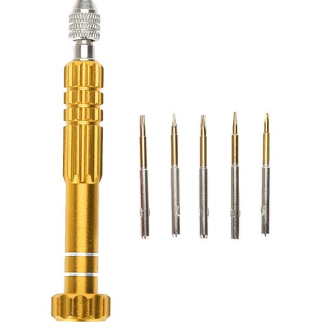 Manche de tournevis avec 5 embouts de précision, kit d'outils de réparation pour téléphones, lunettes et montres (doré) (1/5)