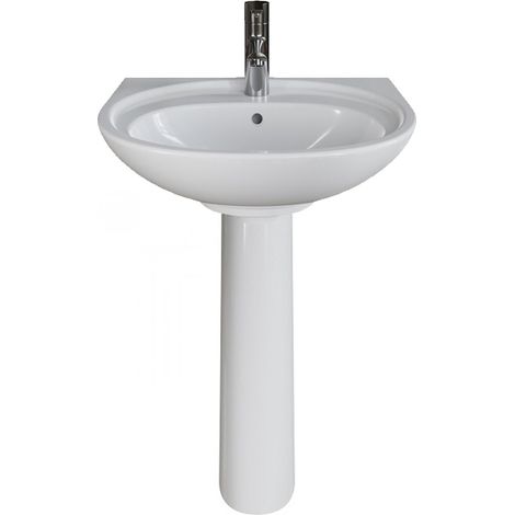 AKW Livenza Plus Basin with Full Pedestal 550mm Wide - 1 Tap Hole (1/2)