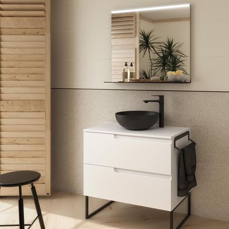 Meubles de salle de bains VIMA 800 BLANC SATIN + Plan vasque (1/2)
