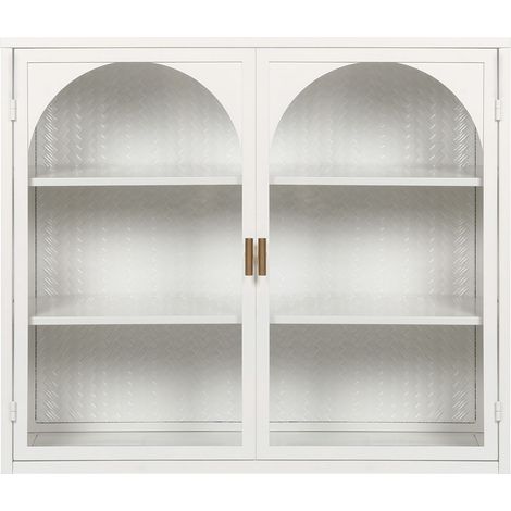 Armoire murale moderne à 2 portes vitrées de 70 cm avec rangement à trois niveaux – Motif tressé décoratif, idéale pour entrée, salon, salle de bain et salle à manger, blanche (1/5)