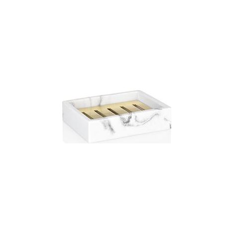 Porte Savon Rectangulaire en Résine Effet Marbre Blanc et Métal Doré (1/2)