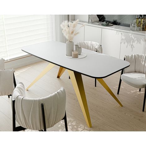 Table à Manger Extensible FENTO - 8-10 personnes - Ovale - 180x90x76 cm - Or/Blanc (1/5)
