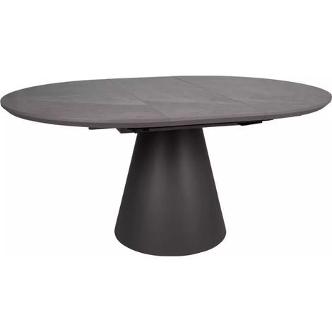 Table ronde extensible de 120 cm gris effet marbre avec pied noir mat NOYT