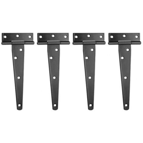 Lot de 4 Charnières en T, Noires Charnière Porte de Grange, Charnières de Portes, Charniere Plate Inox pour Portails, Abris de Jardin, Placard - 8 Pouces (1/4)