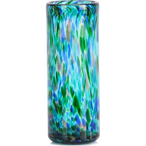 Vase Cylindrique en Verre Soufflé Unique - 24 cm de Haut, Turquoise Large pour Centre de Table, Moderne, Bureau, Mariage, Bibliothèque (1/5)