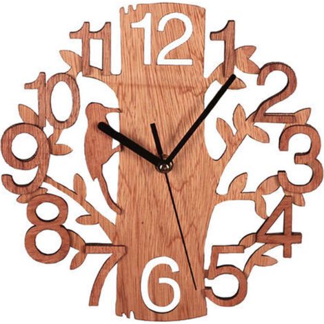 Horloge Murale Arbre en Bois Horloge Ronde Silencieuse Anti-tic-tac pour Cuisine Salon Chambre Bureau (211129GS05-1) (1/5)