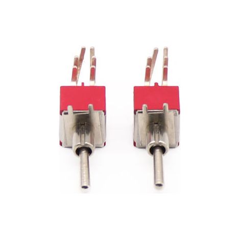 Toggle switch with 6mm mounting hole, MTS-202/C4, red, two positions, six-pin bent lead. (1/4)