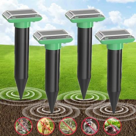[NUNCA USADO] Repelente solar ultrasónico para topos Test Winner, paquete de 4, resistente al agua IP66, para ahuyentar ratones y ardillas terrestres en céspedes, color verde