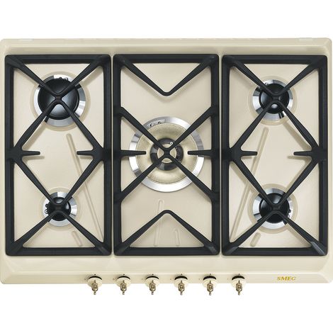 Smeg – Table de cuisson à gaz 5 feux SRV876POGH – Largeur 68,5 cm – Émaillée avec grilles en fonte – Allumage automatique (1/3)