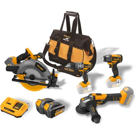 Ensemble de 4 machines Tolsen Tools e'lectriques se'rie MP20 sans balais moteur Brushless+ 2 piles 4 Ah + 1 chargeurs 4 Ah (1/5)