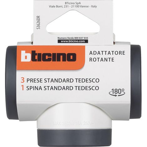 Adaptateur Rotatif S3626DR, 3 Prises Standards Allemands, Grande Prise 16A, Pivotant à 180°, Multiprise sur 3 Faces, Puissance jusqu'à 3500W, Adaptateur Multiple Polyvalent (1/5)