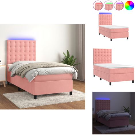 Boxspringbett mit Matratze & LED Rosa 100x200 cm Samt - Boxspringbett - Samtbett - Rosa Bett - Doppelbett - LED Beleuchtung (1/5)