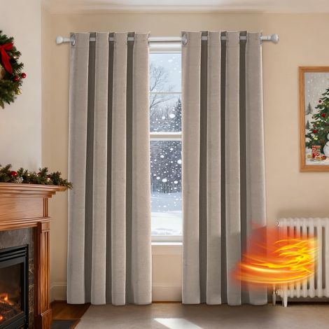 Lot de 2 Rideaux, Velours, Isolant Thermique, Occultant, 140x175 cm, Chambre (1/5)