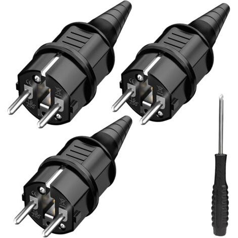 3x prise de courant mâle, prise secteur, résistant aux éclaboussures, Durable pour câble de 6 à 16mm, Contact de mise à la terre SEBS, IP44 (1/5)