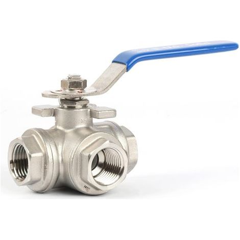 Three-way ball valve, 304 stainless steel, G 1/2" thread, T-mount, for plumbing and industrial use (1/5)