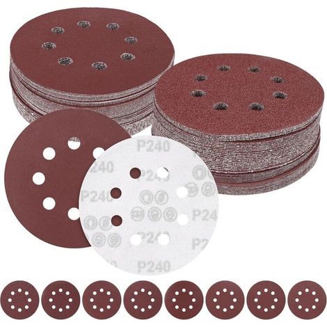 104 Pièce Disques-Abrasifs-Bois-125 mm de Ponçage,Disque de Ponçage,8 Trous Disque Poncage pour Ponceuse Excentrique Poncer/Polir/Dérouiller,Grain Mixte 40/60/80/100/120/150/180/240 Papier Poncer (1/5)