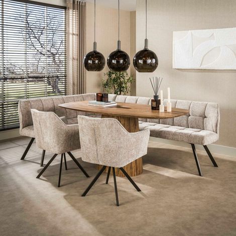 Banc de table tissu doux sable, angle gauche MELBOURNE (1/5)