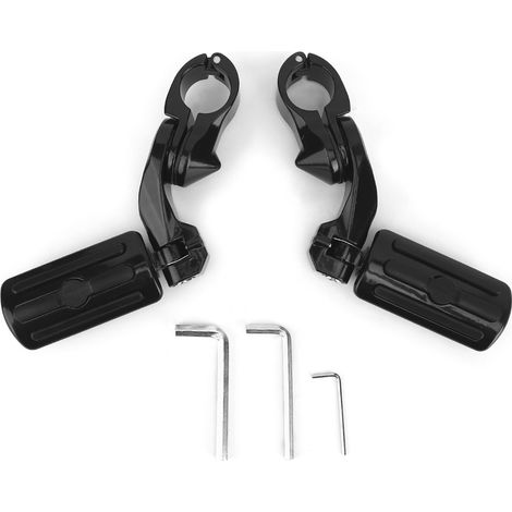 Paire de repose-pieds moto réglables 360°, supports courts avec 3 inserts en caoutchouc, compatibles Ultra Classic FLHTCU, noir. (1/5)