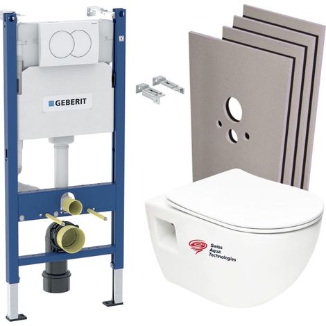 Pack WC suspendu sans bride Swiss Aqua Technologies – Abattant SoftClose – Bâti-support Geberit Delta 112cm – PROJECTGEB3SABO (1/5)