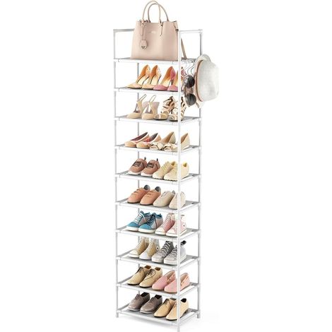 Étagère à Chaussures à Niveaux, Meuble Chaussure Entree pour Paires de Chaussures, et Ouverte, Range-Chaussure Étroit, pour Couloir, Salon, Chambre à Coucher, Blanc (1/5)
