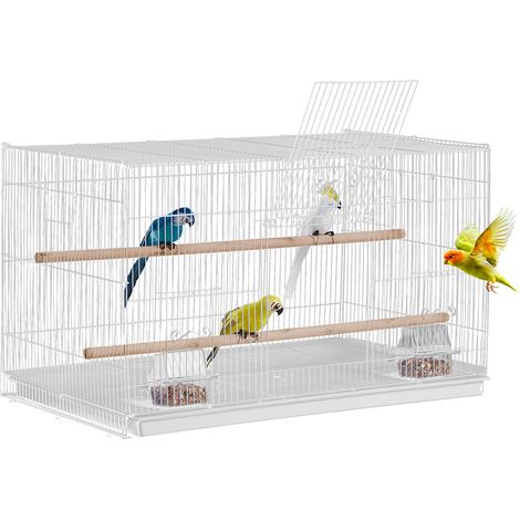 Cage Oiseau 760 x 460 x 455 mm, Petite Cage Oiseaux en Métal Robuste avec Perchoirs, Tasse d'Alimentation, pour Oiseaux en Voyage, Perroquet, Canaris, Inséparables, Calopsittes, Perruches, Blanc (1/5)
