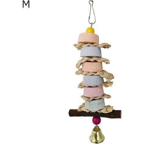 Perchoir à lécher calcium avec cloche pour perroquets, perruches, calopsittes, conures, gerbilles, souris, cobayes – M-22cm (jouet à mâcher pour oiseaux) (1/4)