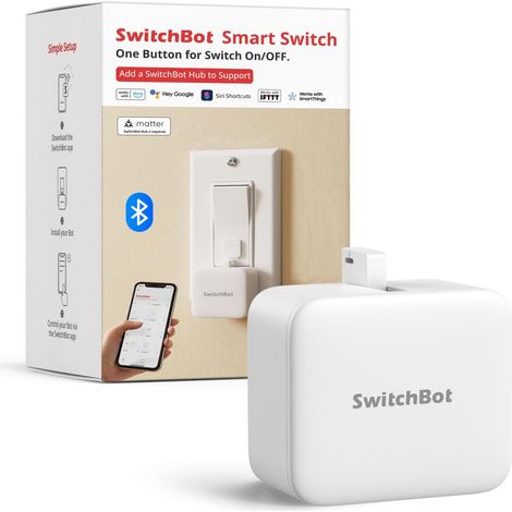 SwitchBot Interrutore Robot Intelligente - Controllo APP Bluetooth o Timer, Facile da Usare, Necessità SwitchBot Hub per Supportare Alexa, Google Home e il Telecomando, Automazione Domestica (Bianco) (1/5)