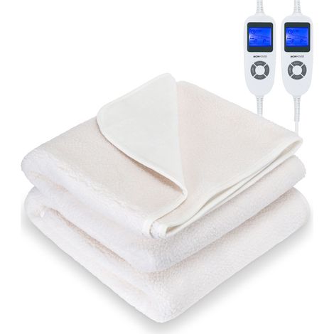 MONHOUSE Fleece Electric Heated Under Blanket - Double 137x190cm - 9 Heat Settings - Beige