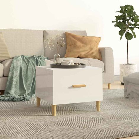 Table basse Table d'appoint pour Salon Chambre - Blanc brillant 50x50x40 cm Bois d'ingénierie BV633908 - BonneVie (1/5)