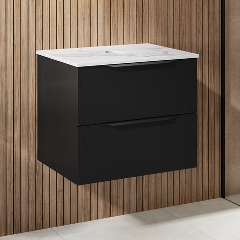 600mm Countertop Bathroom Vanity Unit Wall Hung Furniture Soft Close Black (1/5)