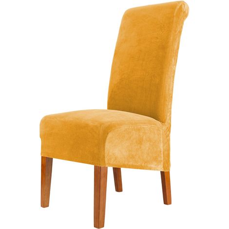 Lot de 2 housses de chaise extensibles en polyester avec dossier haut, élastiques, lavables et amovibles, jaunes. (1/5)