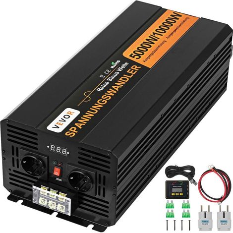 Onduleur Pur Sinus Convertisseur de Tension 5000W Crête 10000W DC 24V vers AC 230V Écran LCD Télécommande Port USB (1/5)