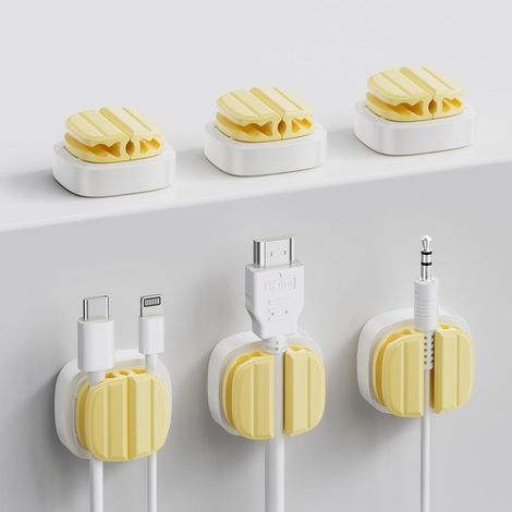 CSPARKV 6er-Pack Kabelorganisator mit Federclips, verstellbarer Kabelorganisator für Computer, Schreibtisch, Küche, Auto, Wand, Nachttisch, Halterung für Handy-Ladekabel – Gelb (1/5)