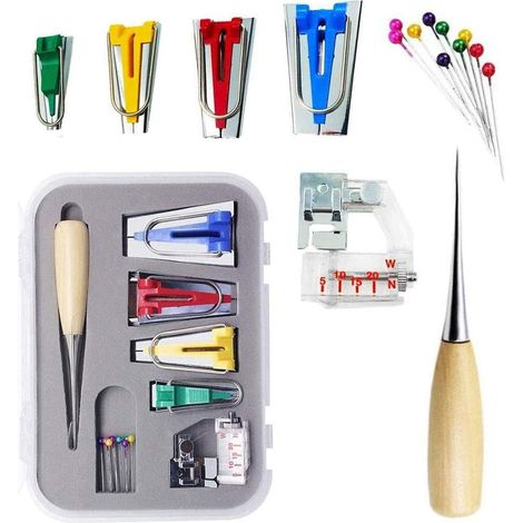 Kit pour machine à biais - Outil de couture, quilting et reliure décalée - Aiguille, pied libre, cône 6 mm, 12 mm, 18 mm, 25 mm (1/3)