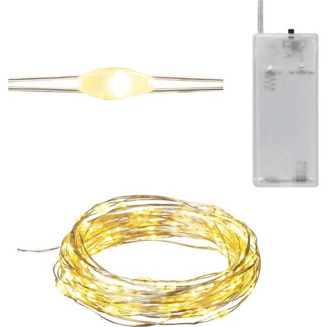 TG66254-2 LUCI PER ALBERO DI NATALE SU FILO 40 MICRO LUCI A GHIRLANDA LED BIANCO CALDO AA