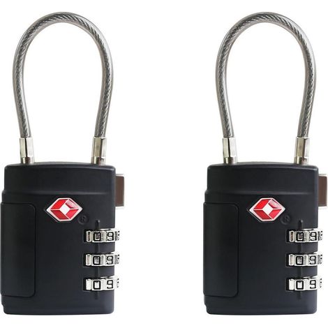 Cadenas à combinaison TSA avec câble pour valises et sacs à dos, 3 chiffres, Noir