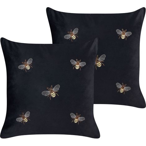 Dekokissen 2er Set TALINUM Samtstoff 45 x 45 cm Schwarz Tiermuster