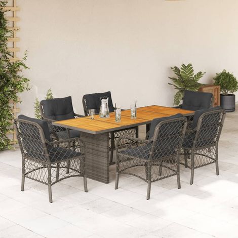 7-tlg. Garten-Essgruppe mit Kissen Grau Poly Rattan (1/5)