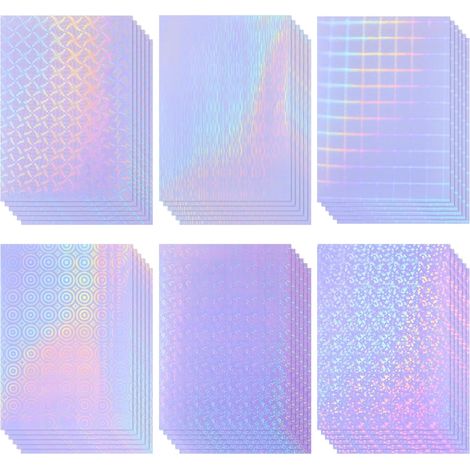 36 Feuilles de Papier Autocollant Holographique en Vinyle A4 Transparent Film Auto-Adhésif Imperméable, 11,7 x 8,3 Pouces(Point, Moulin à vent, Ligne, Treillis, Engrenage, Fleur) (1/5)
