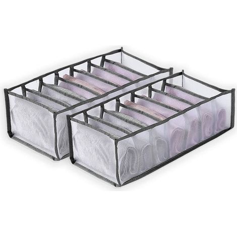 VURAHOME - Lot De 2 Boîtes De Rangement Pliables Pour Vêtements, Jeans, 7 Compartiments De Gris Pour Pantalons, Leggings, T-Shirts (1/5)