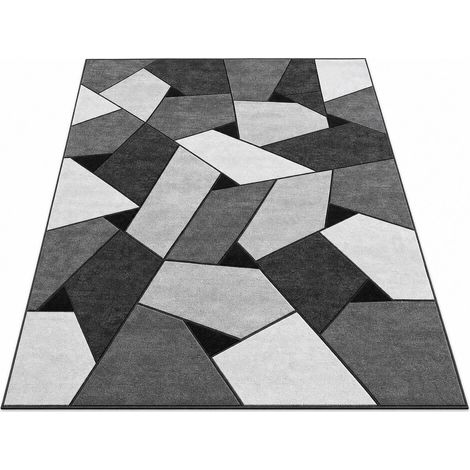 FIG-Tapis de salon moderne à motif géométrique façon patchwork 160 x 230 cm – 100 % polyester – Résistant aux taches, compatible avec le chauffage au sol – Lavable en machine (1/5)