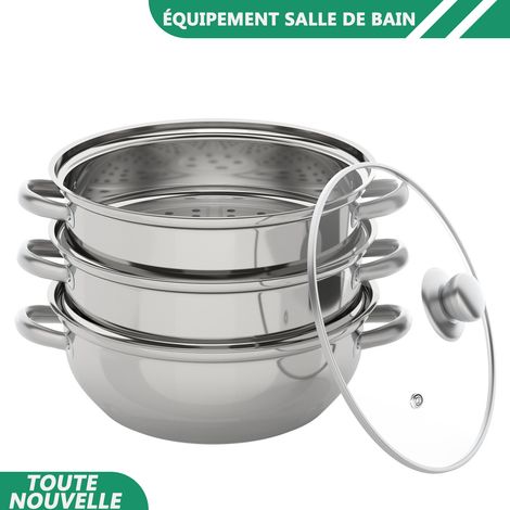 WAOBDLA Cuisinière à vapeur à 3 niveaux en acier inoxydable cuisinière à vapeur cuisson alimentaire avec couvercle en verre (1/5)