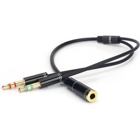 3.5mm female to dual 3.5mm male audio cable, computer headphone/microphone combo adapter for left and right channels. (1/5)