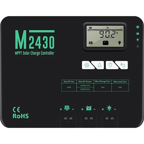 30A MPPT Contrôleur de Charge Solaire 12V/24V Avec écran LCD pour les Stations de Base de Communication et les Systèmes Domestiques - M2430 (1/5)